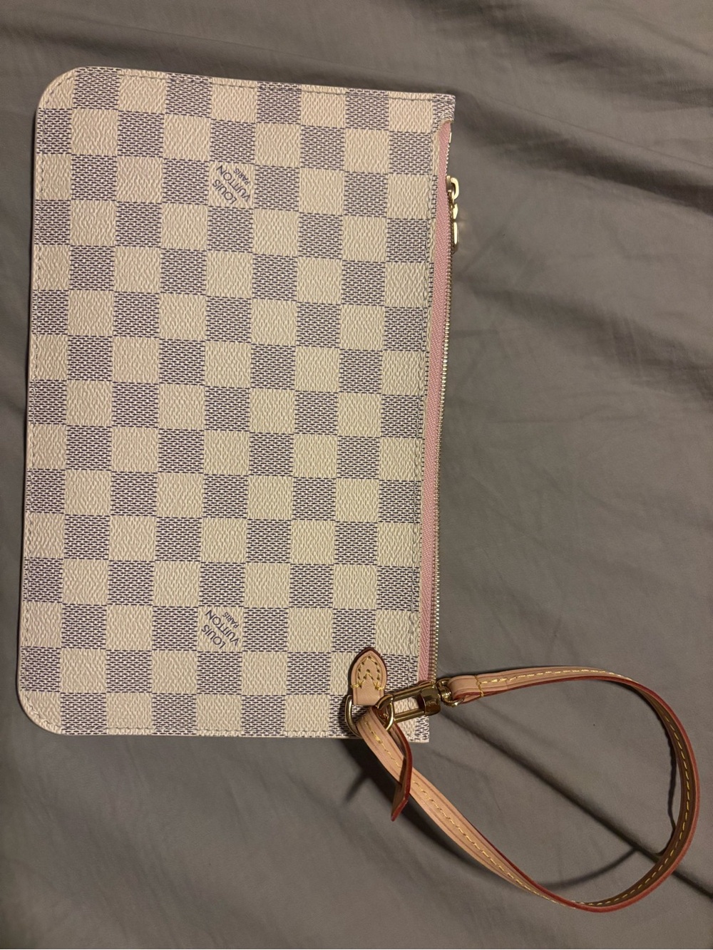 Louis Vuitton Damier Azur Wristlet Clutch in Cream and Pink Trim